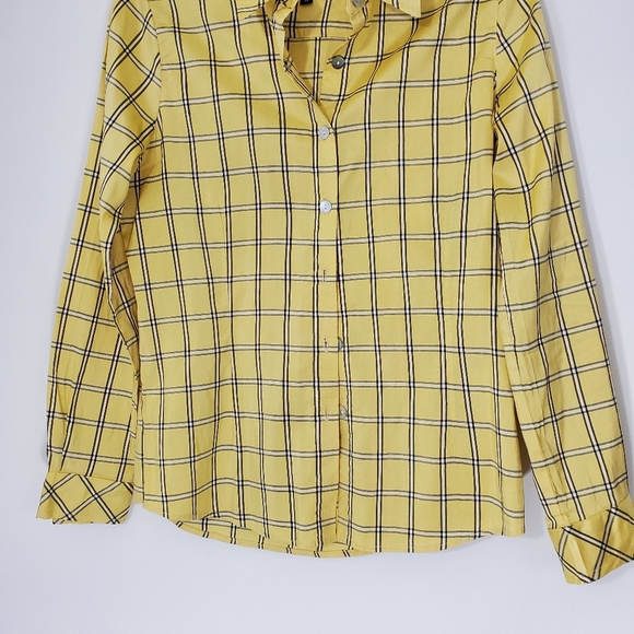 Windridge  Cheryl Nash 100% Silk Yellow Plaid Shirt - Picture 3 of 7